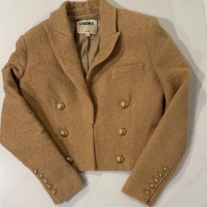 L'AGENCE Camel Textured Blazer with Gold Buttons
